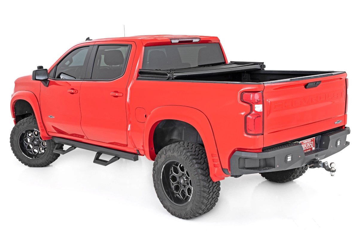 GMC Sierra 1500 Adjustable Side Steps - Rough Country - SRX2 Adj Aluminum - Black - '19-'24